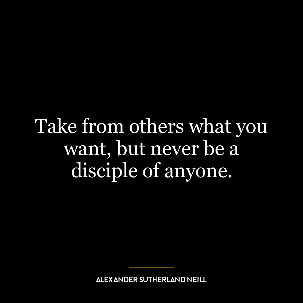 Take from others what you want, but never be a disciple of anyone.