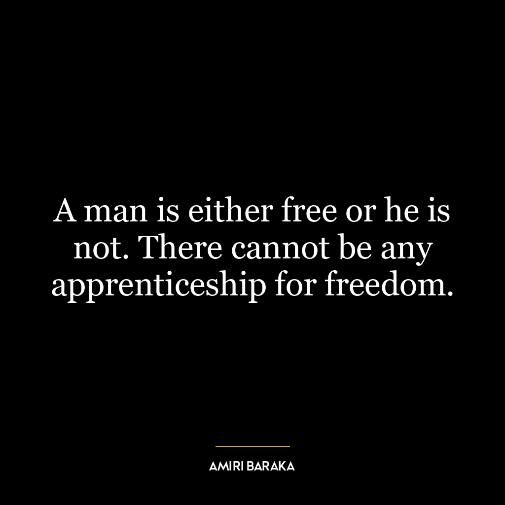 A man is either free or he is not. There cannot be any apprenticeship for freedom.