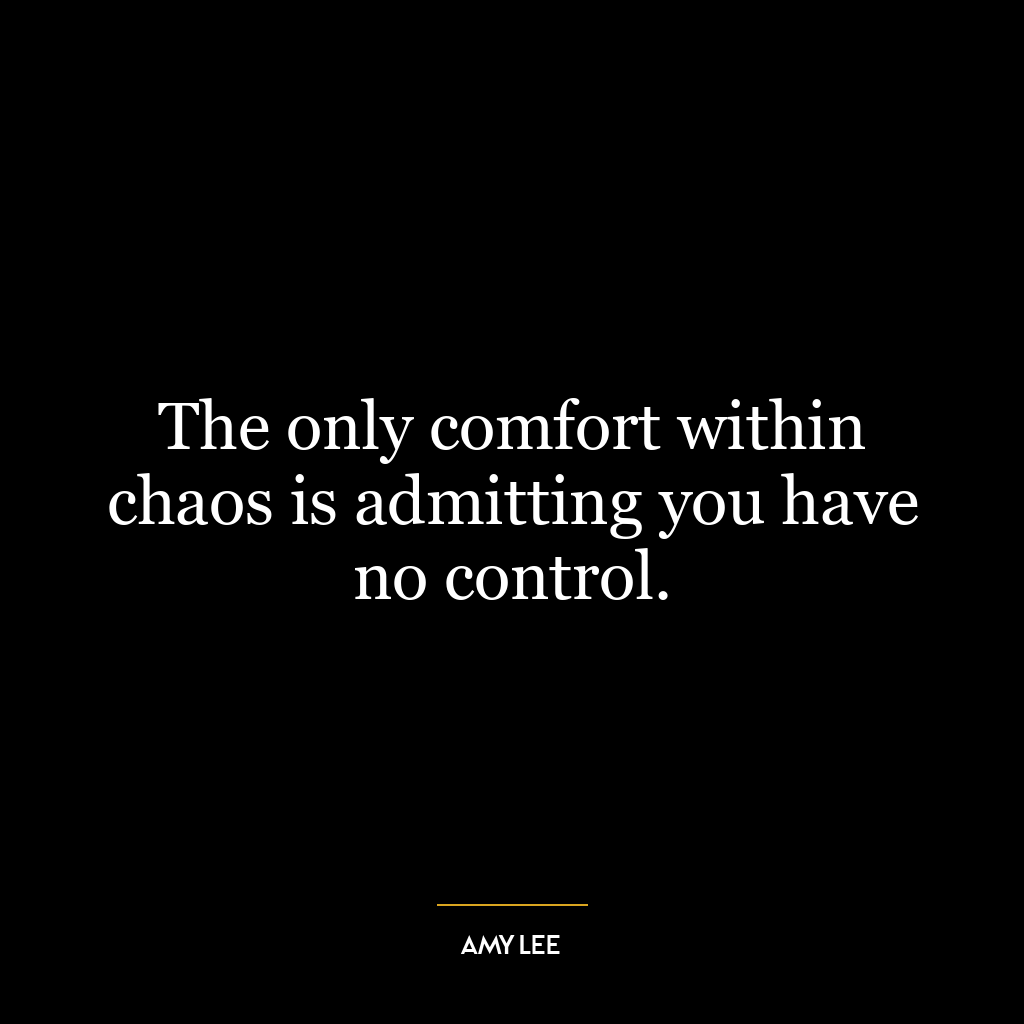 The only comfort within chaos is admitting you have no control.