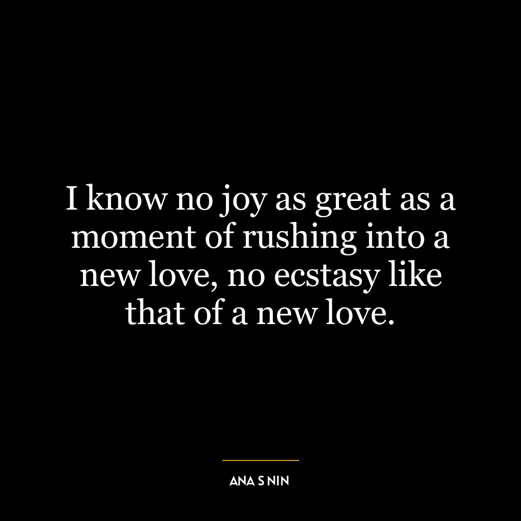 I know no joy as great as a moment of rushing into a new love, no ecstasy like that of a new love.