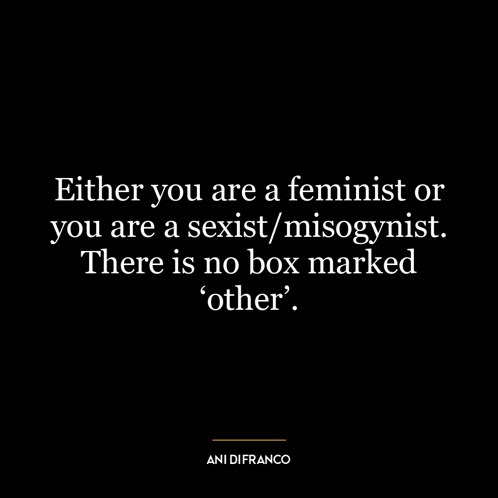 Either you are a feminist or you are a sexist/misogynist. There is no box marked ‘other’.