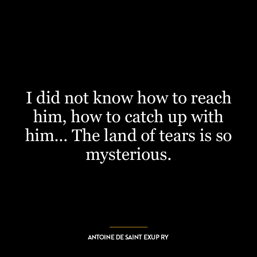 I did not know how to reach him, how to catch up with him… The land of tears is so mysterious.