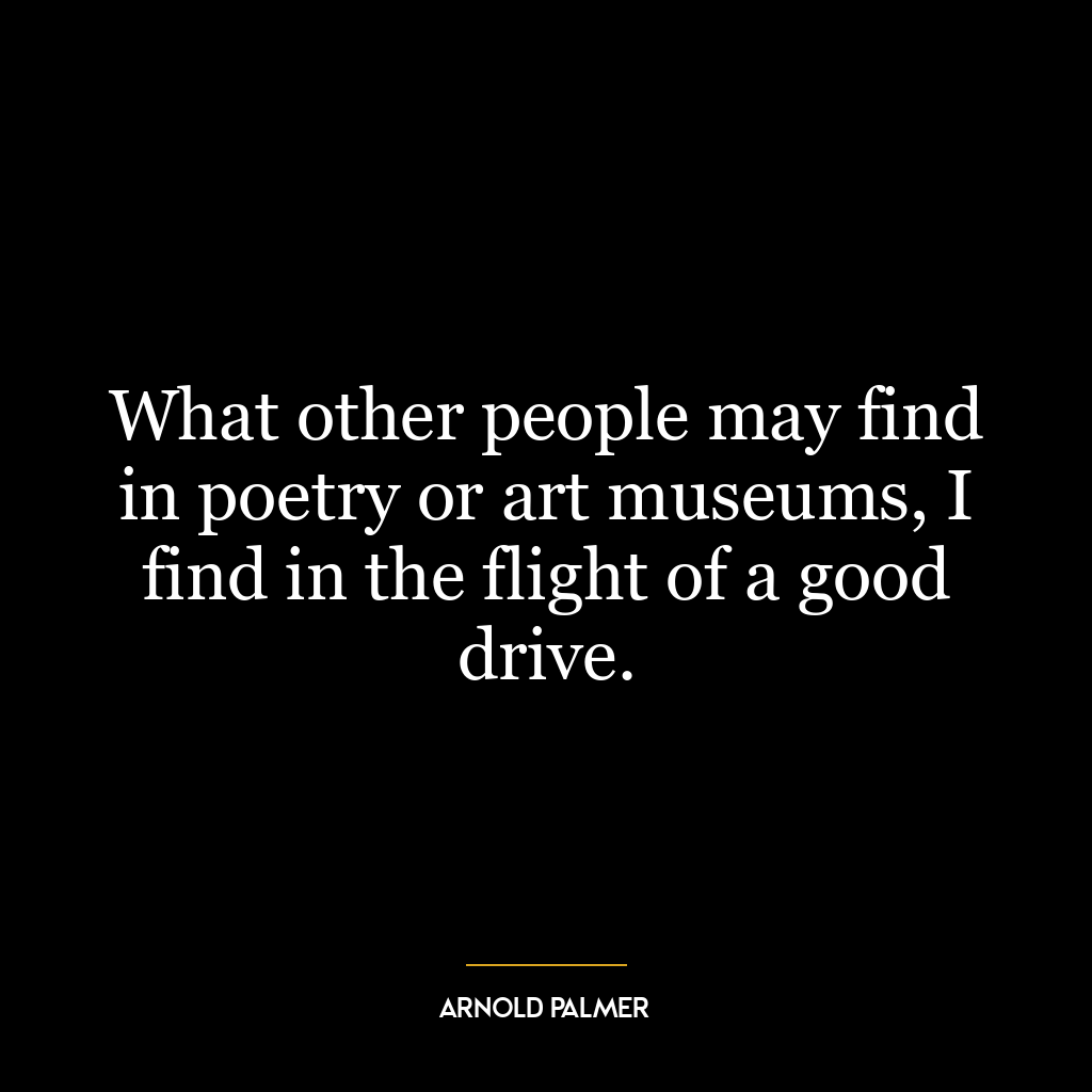 What other people may find in poetry or art museums, I find in the flight of a good drive.