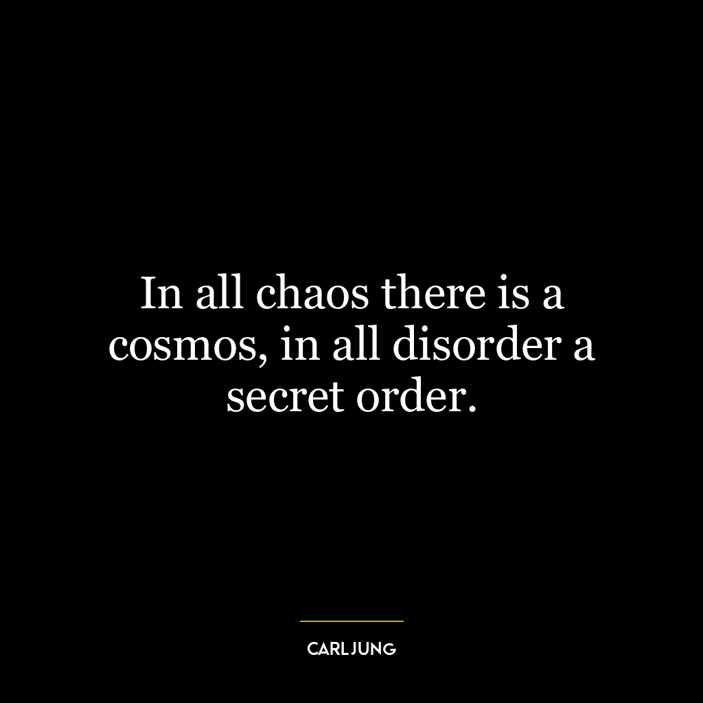 In all chaos there is a cosmos, in all disorder a secret order.