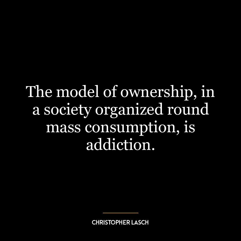 The model of ownership, in a society organized round mass consumption, is addiction.