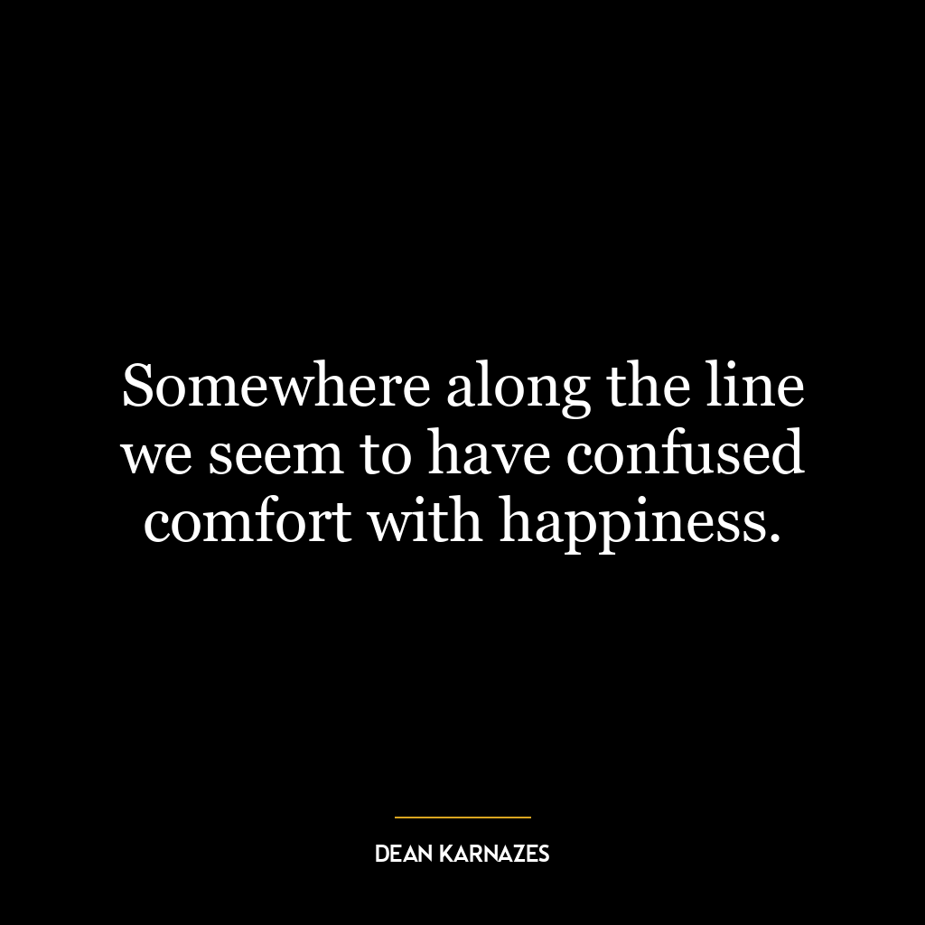 Somewhere along the line we seem to have confused comfort with happiness.