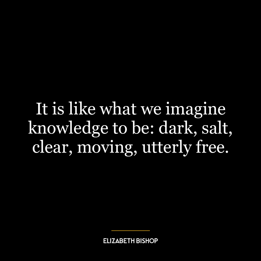 It is like what we imagine knowledge to be: dark, salt, clear, moving, utterly free.