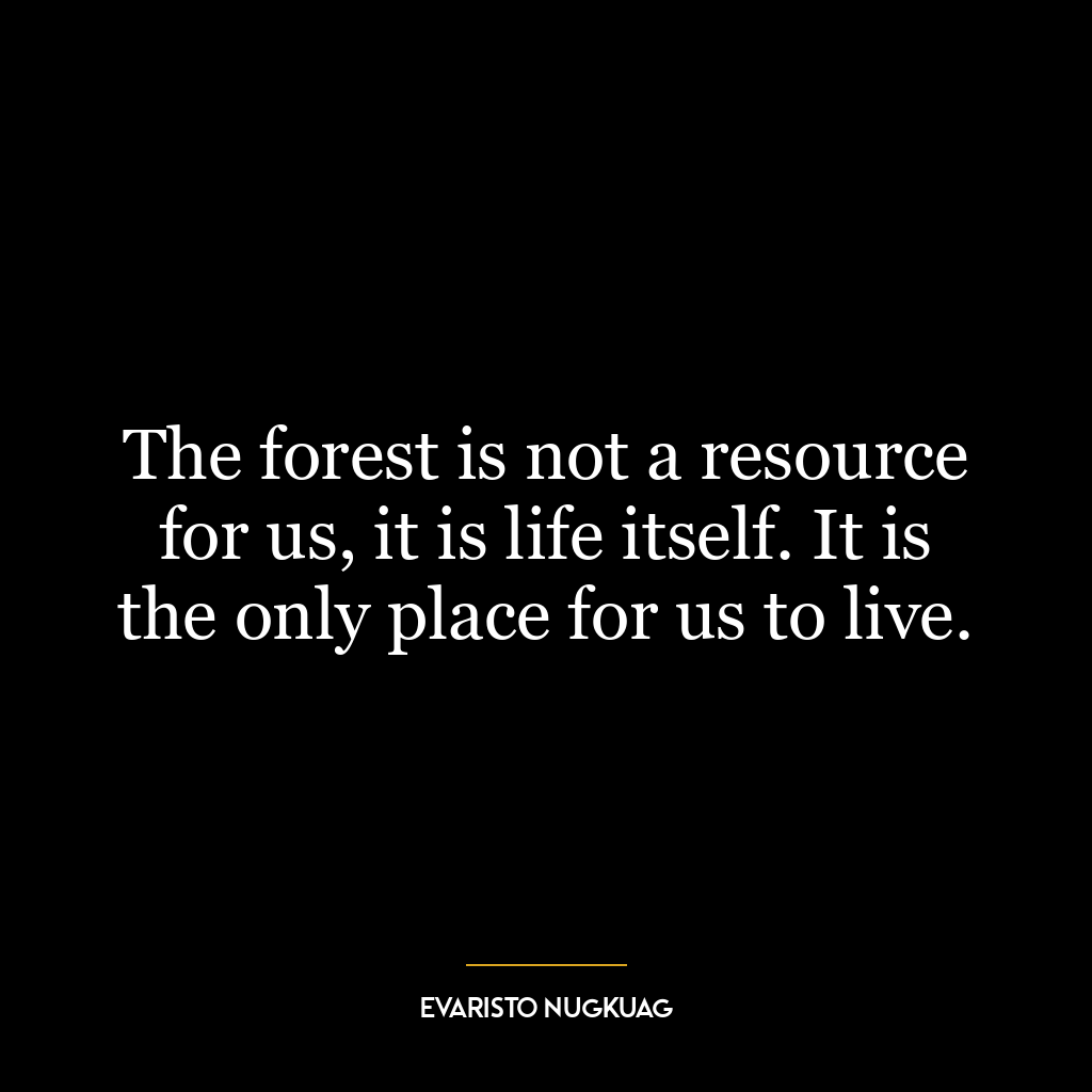 The forest is not a resource for us, it is life itself. It is the only place for us to live.