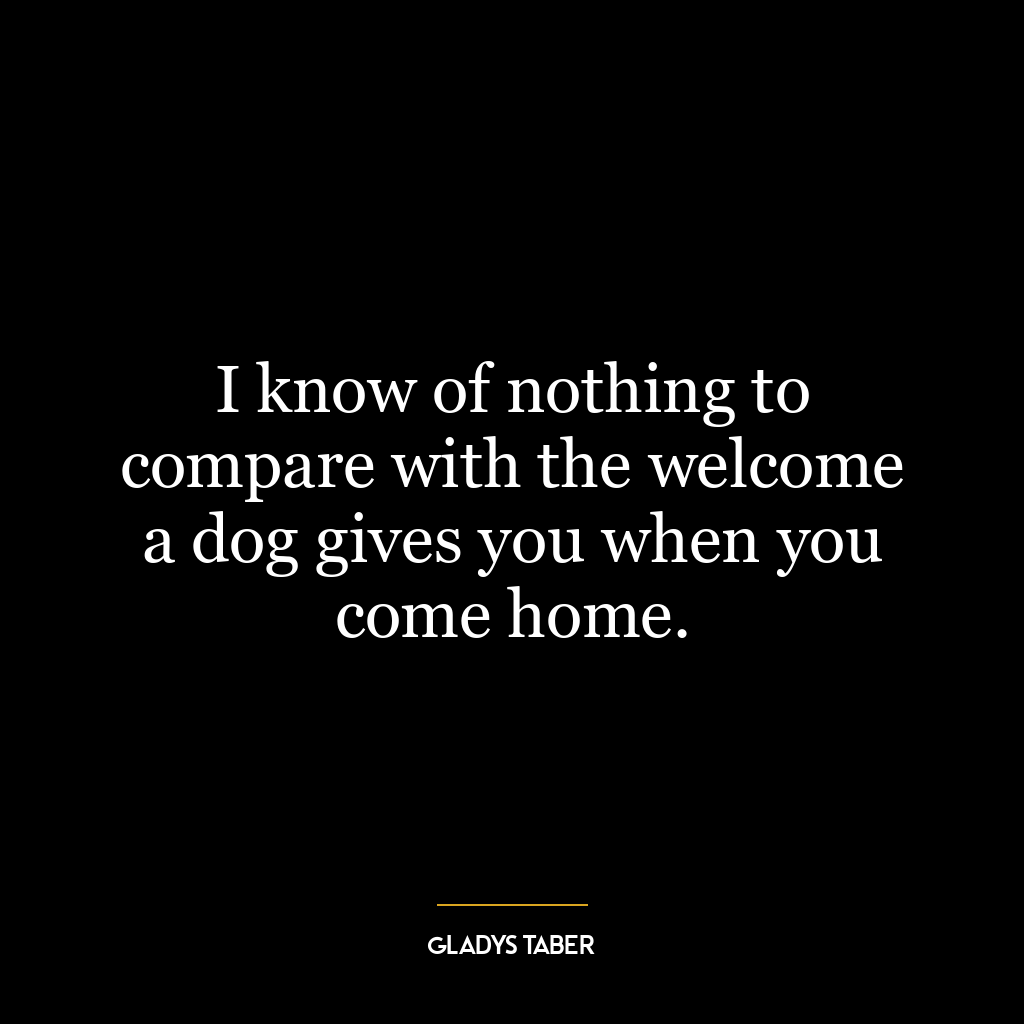 I know of nothing to compare with the welcome a dog gives you when you come home.