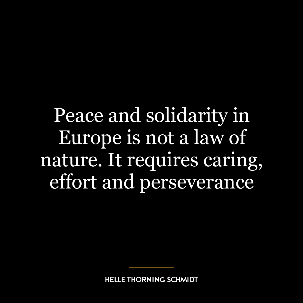 Peace and solidarity in Europe is not a law of nature. It requires caring, effort and perseverance