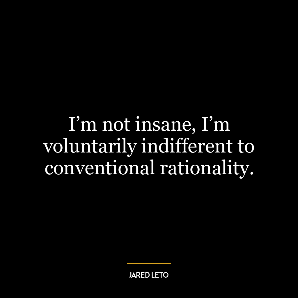 I’m not insane, I’m voluntarily indifferent to conventional rationality.