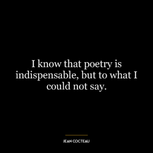 I know that poetry is indispensable, but to what I could not say.