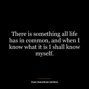 There is something all life has in common, and when I know what it is I shall know myself.