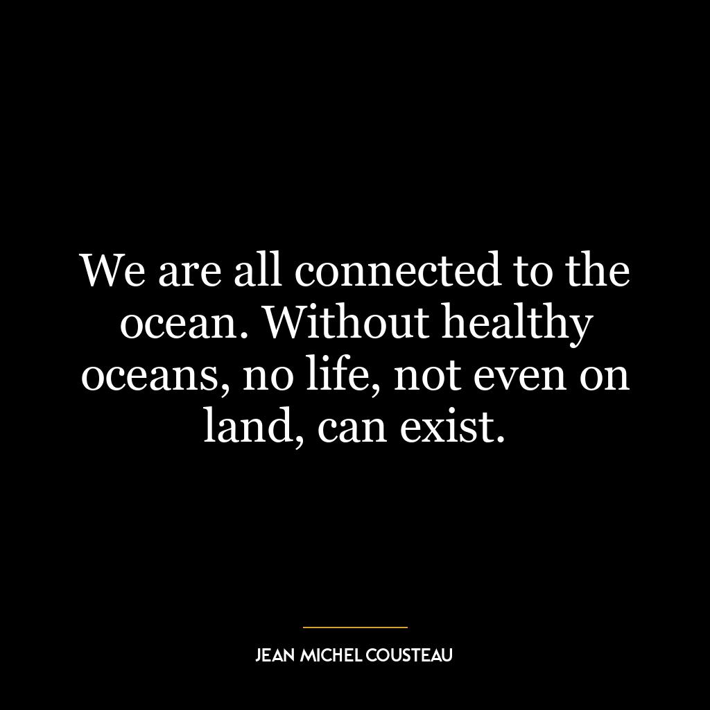 We are all connected to the ocean. Without healthy oceans, no life, not even on land, can exist.