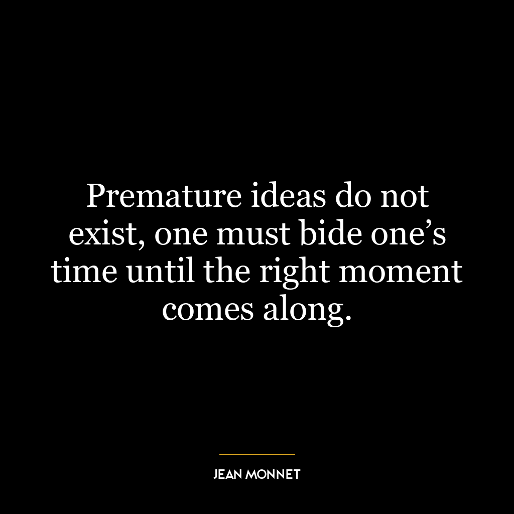 Premature ideas do not exist, one must bide one’s time until the right moment comes along.