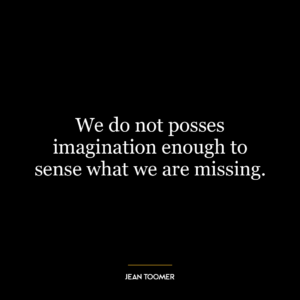 We do not posses imagination enough to sense what we are missing.