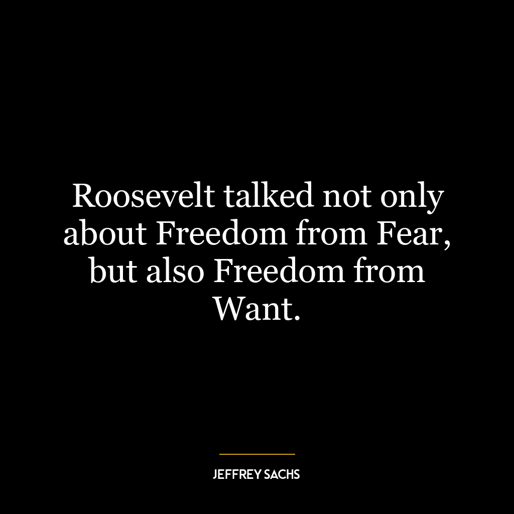 Roosevelt talked not only about Freedom from Fear, but also Freedom from Want.