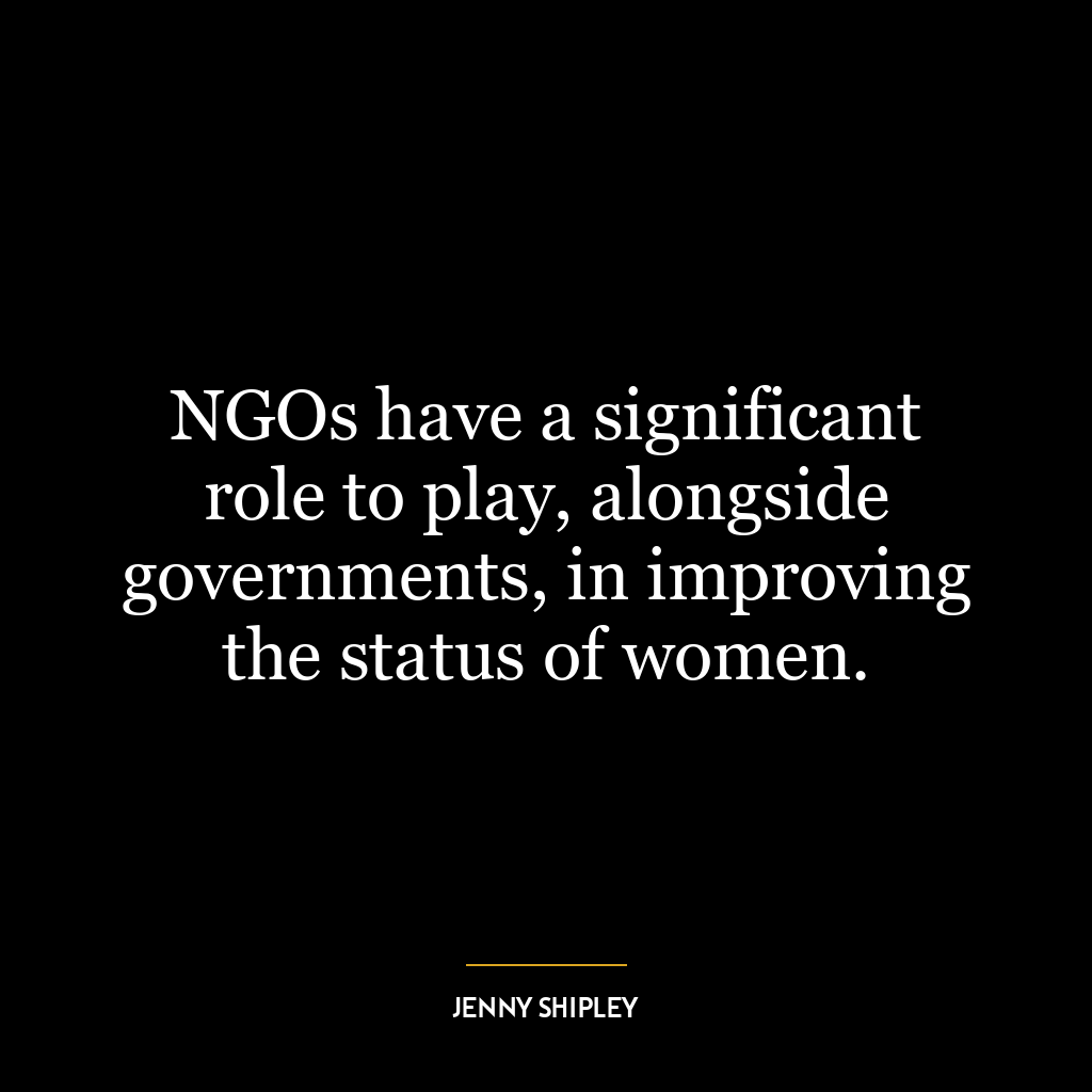 NGOs have a significant role to play, alongside governments, in improving the status of women.