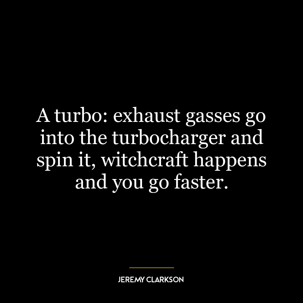 A turbo: exhaust gasses go into the turbocharger and spin it, witchcraft happens and you go faster.