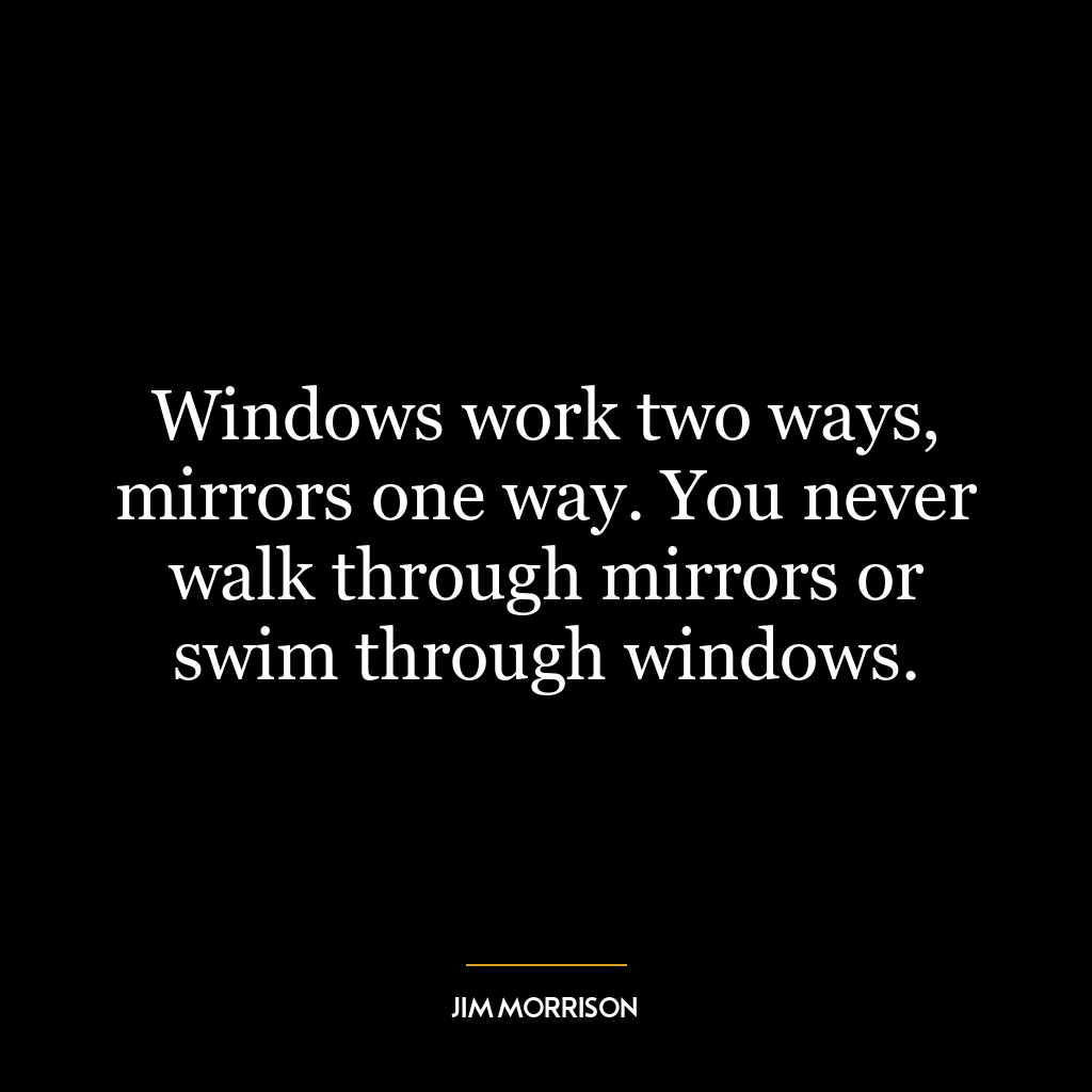 Windows work two ways, mirrors one way. You never walk through mirrors or swim through windows.