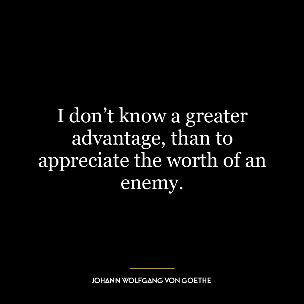 I don’t know a greater advantage, than to appreciate the worth of an enemy.