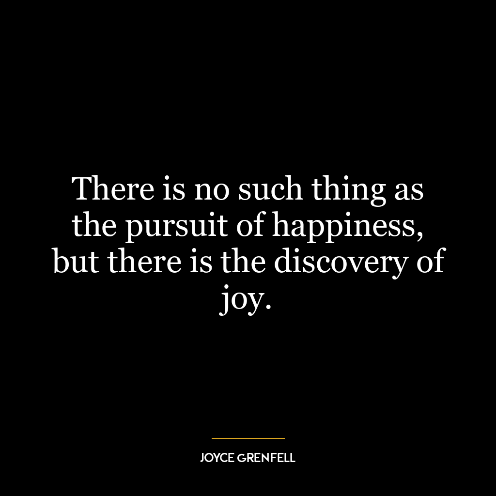 There is no such thing as the pursuit of happiness, but there is the discovery of joy.