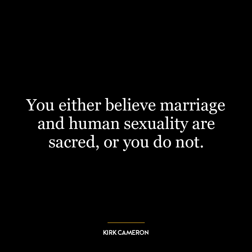 You either believe marriage and human sexuality are sacred, or you do not.