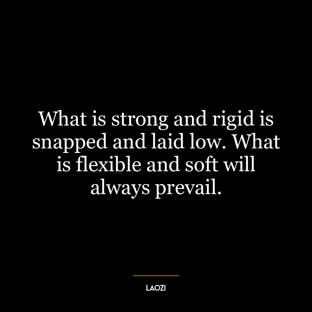 What is strong and rigid is snapped and laid low. What is flexible and soft will always prevail.