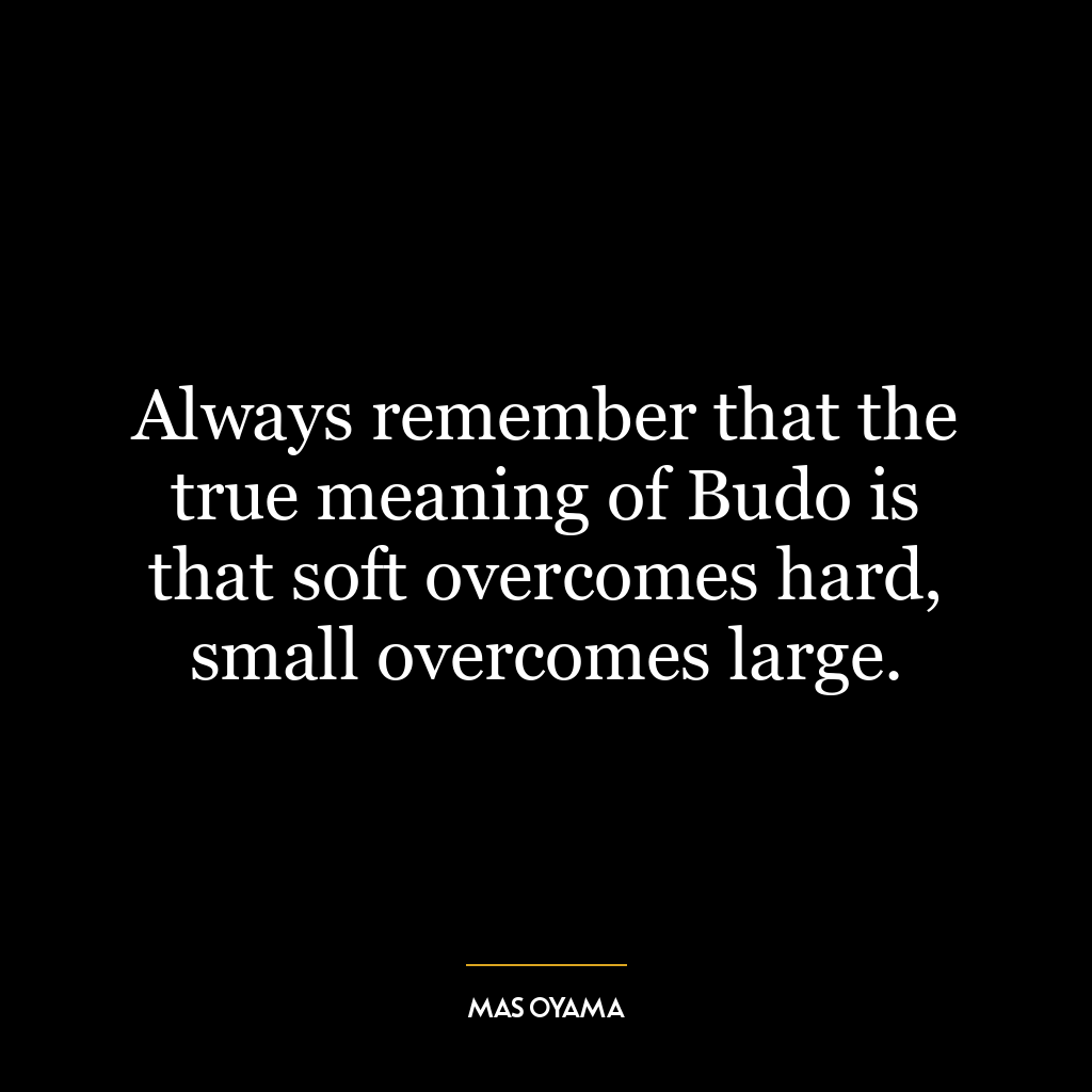 Always remember that the true meaning of Budo is that soft overcomes hard, small overcomes large.