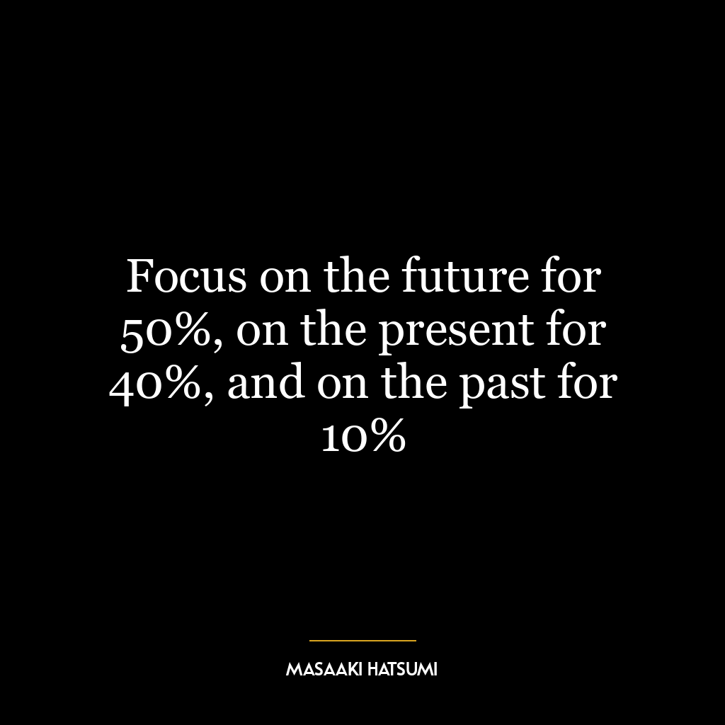 Focus on the future for 50%, on the present for 40%, and on the past for 10%