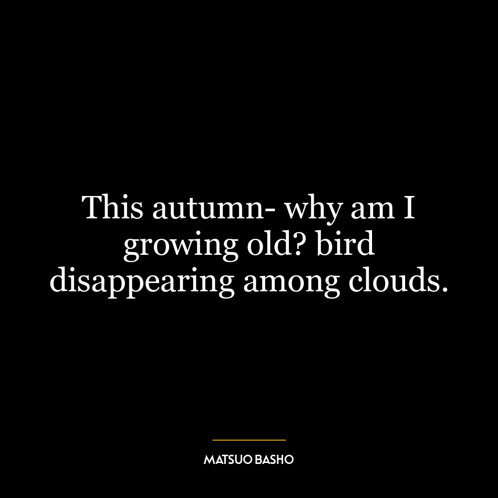 This autumn- why am I growing old? bird disappearing among clouds.