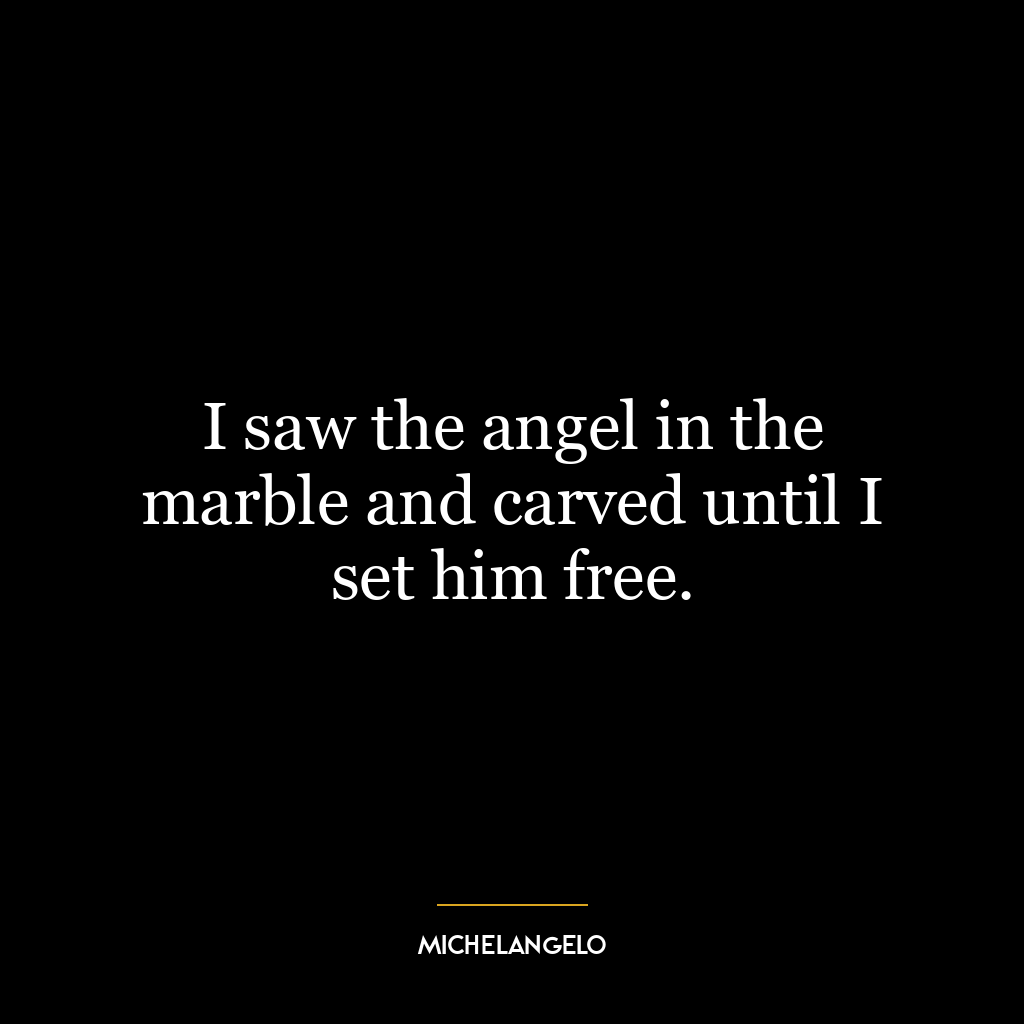 I saw the angel in the marble and carved until I set him free.