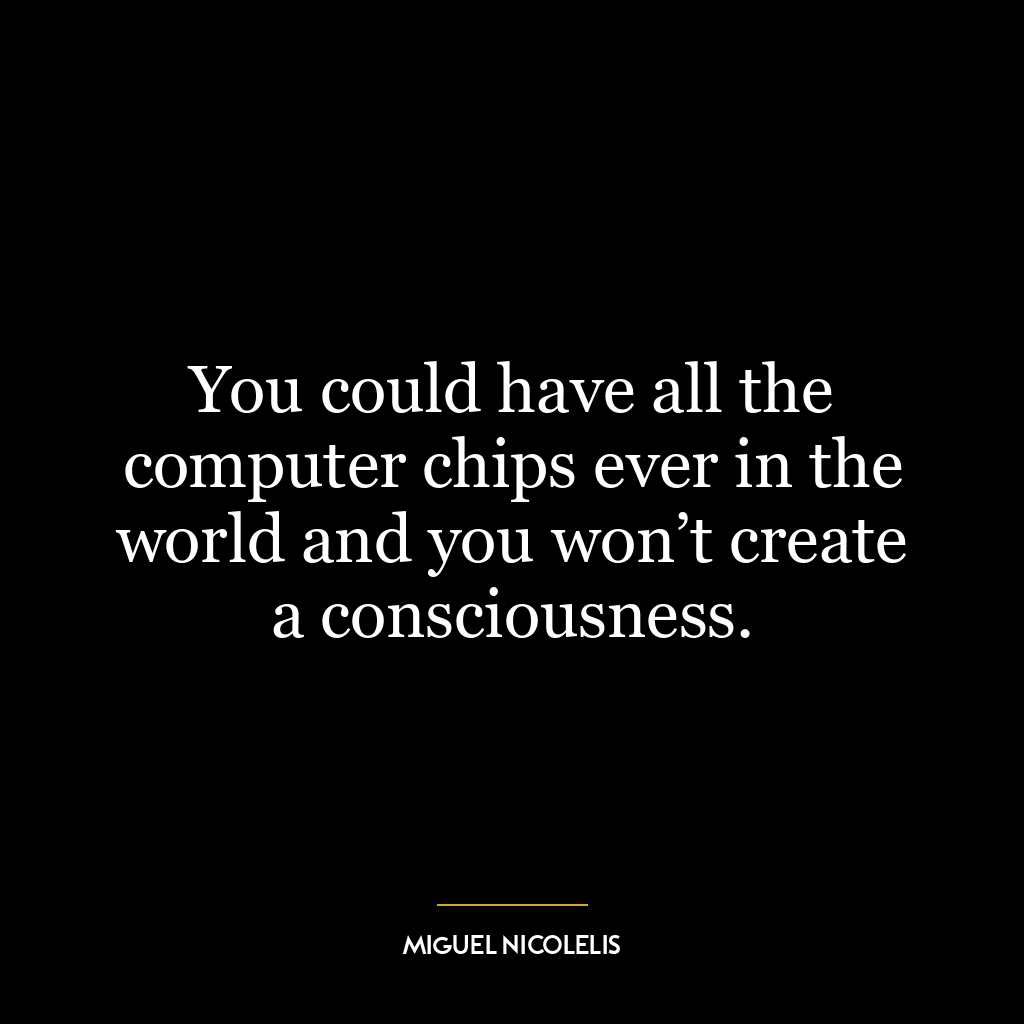 You could have all the computer chips ever in the world and you won’t create a consciousness.