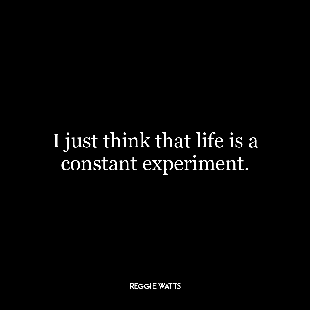 I just think that life is a constant experiment.