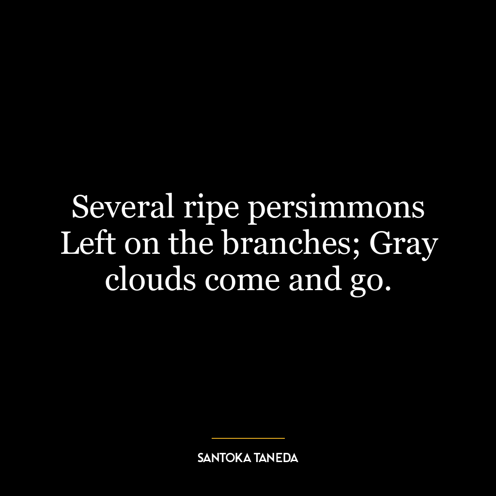 Several ripe persimmons Left on the branches; Gray clouds come and go.