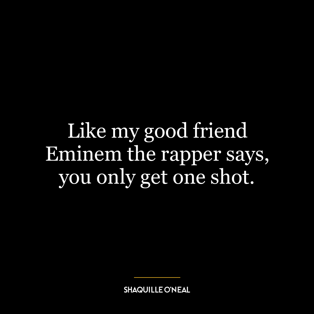 Like my good friend Eminem the rapper says, you only get one shot.