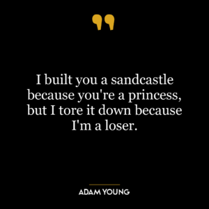 I built you a sandcastle because you’re a princess, but I tore it down because I’m a loser.