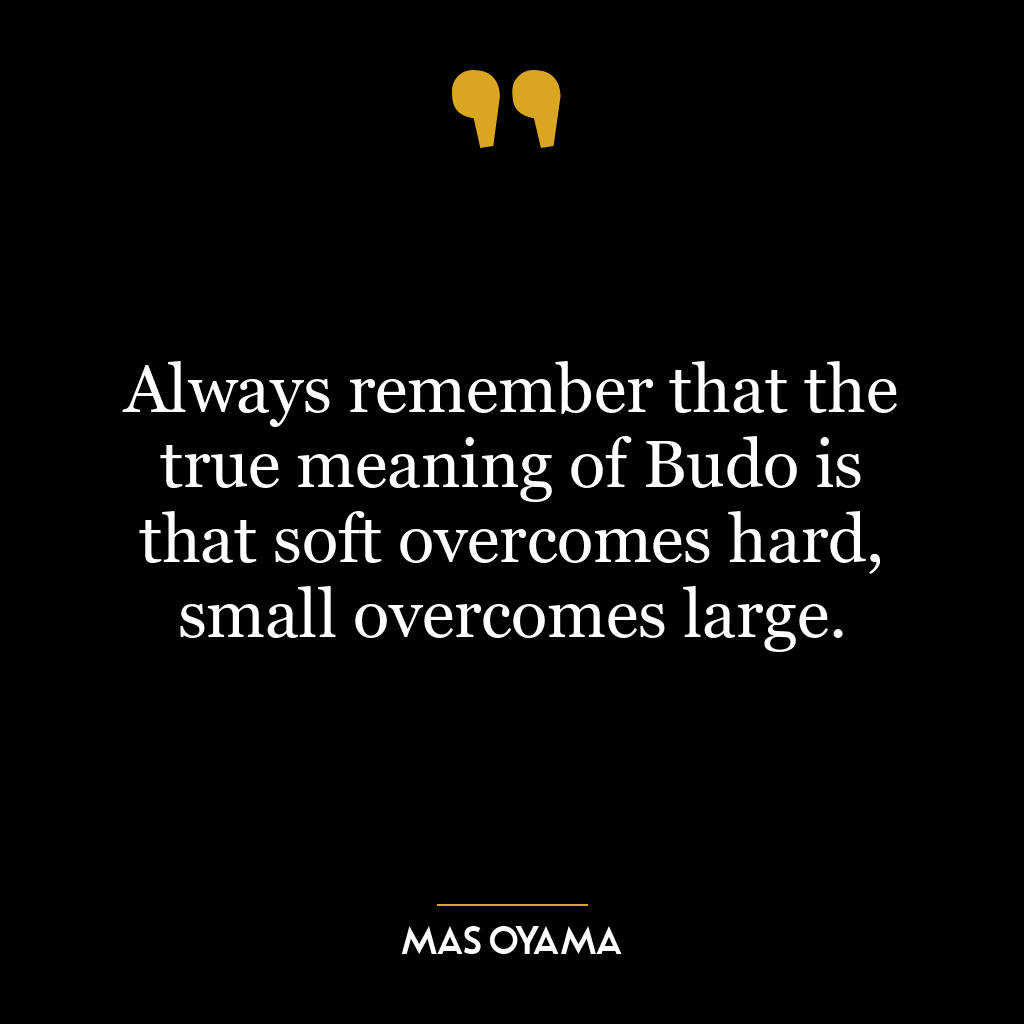 Always remember that the true meaning of Budo is that soft overcomes hard, small overcomes large.