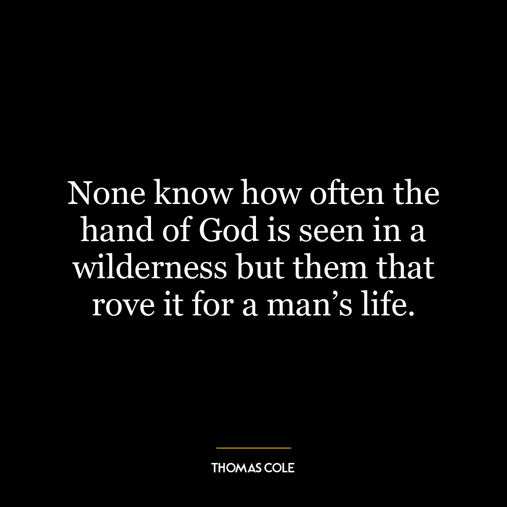 None know how often the hand of God is seen in a wilderness but them that rove it for a man’s life.