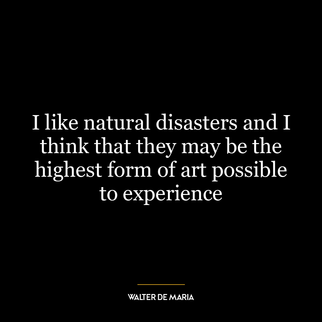 I like natural disasters and I think that they may be the highest form of art possible to experience