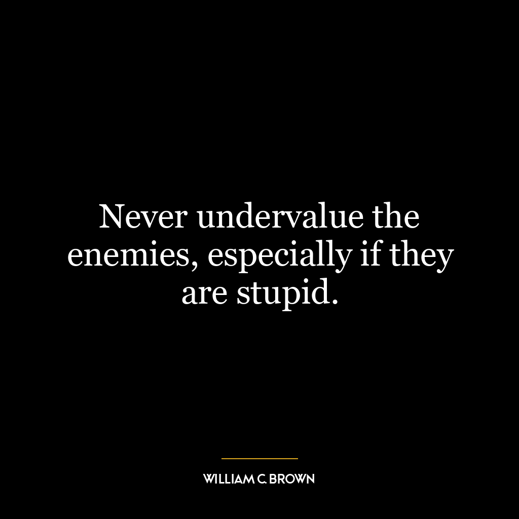 Never undervalue the enemies, especially if they are stupid.