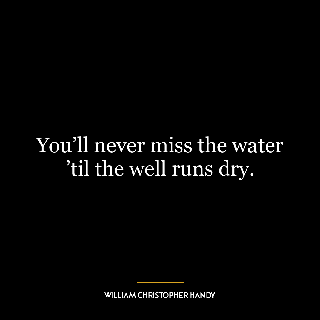 You’ll never miss the water ’til the well runs dry.